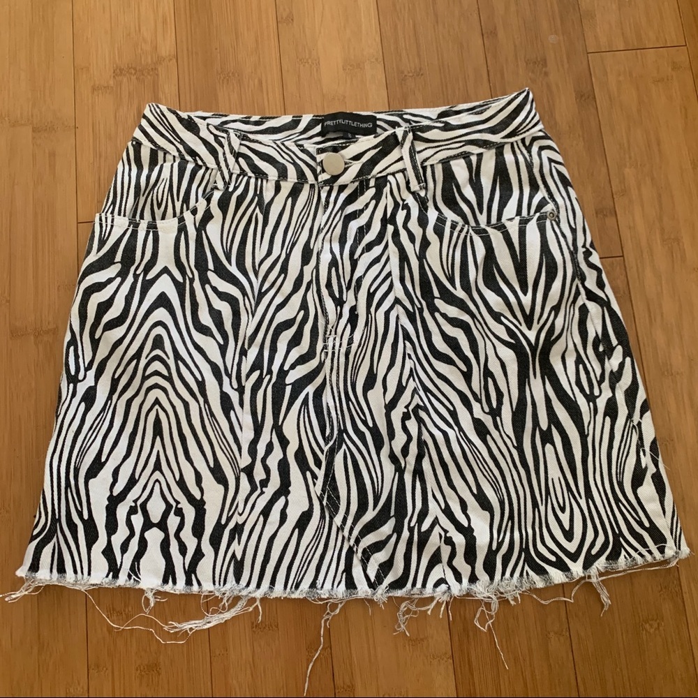 Pretty Little Thing Distressed Zebra Denim Skirt